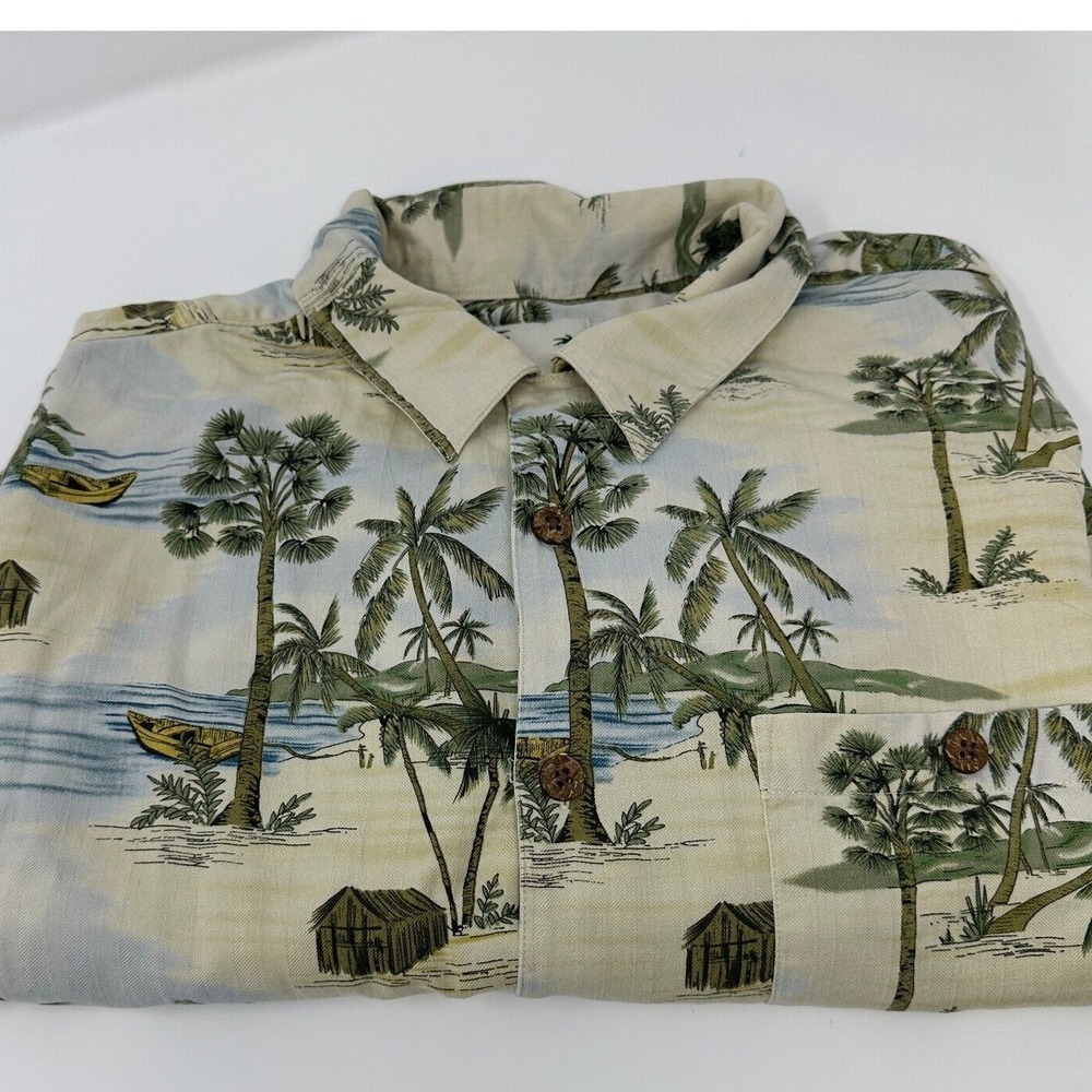 Banana Cabana Men's 2XL 100% Silk Hawaiian Shirt Yellow Tropical Aloha Button Up